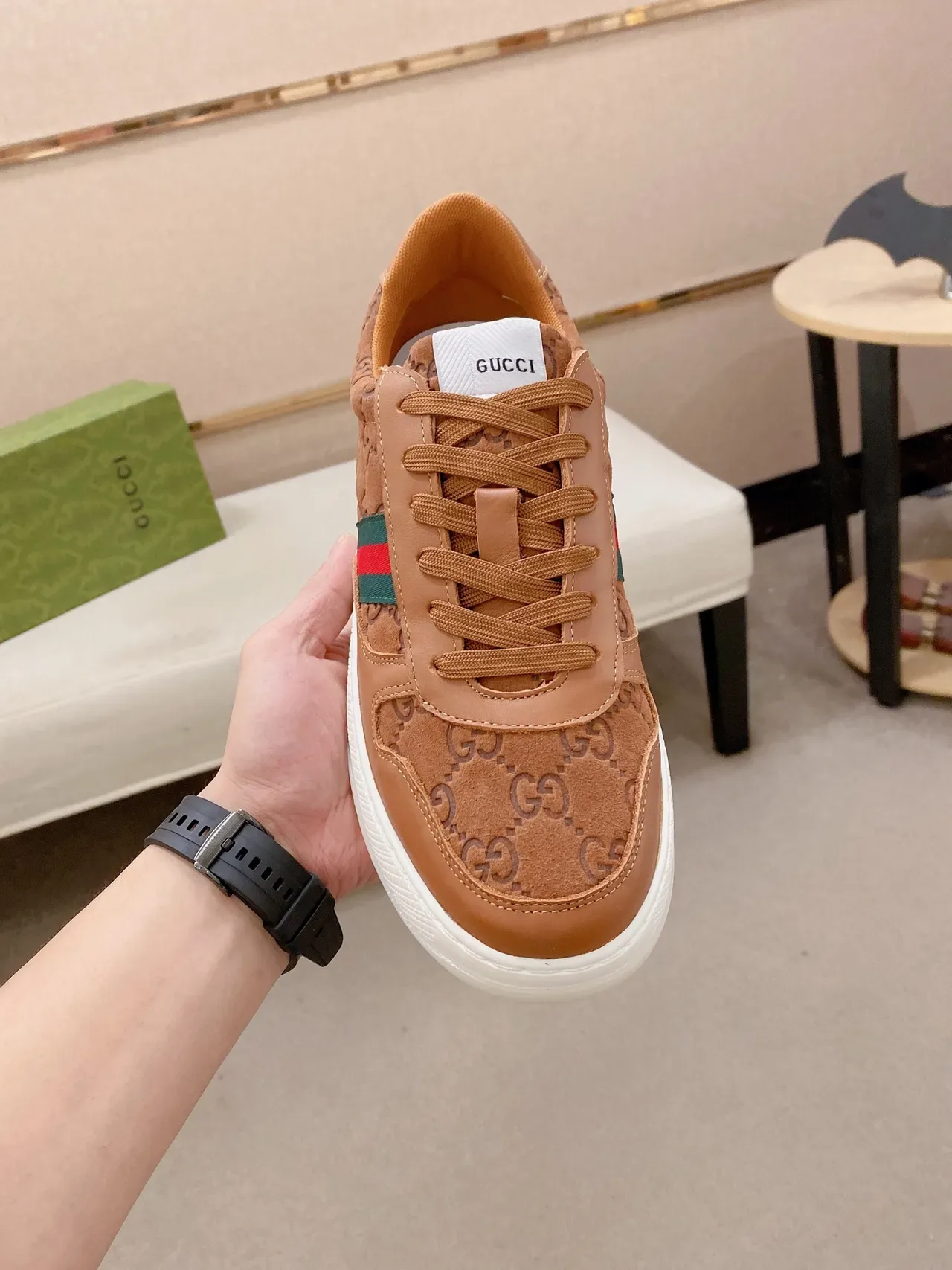 Gucci Tennis 1977 Brown Monogram Web Stripe Lifestyle Sneakers 5