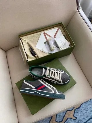 Gucci Tennis 1977 Gray Multicolor Low-Top Canvas Upper Lifestyle Sneakers 9