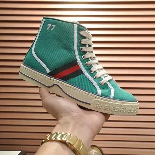 Gucci Tennis 1977 أخضر كانفاس عالي القمة لايف ستايل حذاء رياضي