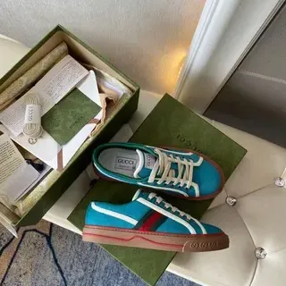Gucci Tennis 1977 Turquoise Blue Web Stripe Lifestyle Sneakers
