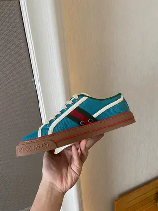 Gucci Tennis 1977 Turquoise Blue Web Stripe Lifestyle Sneakers 3