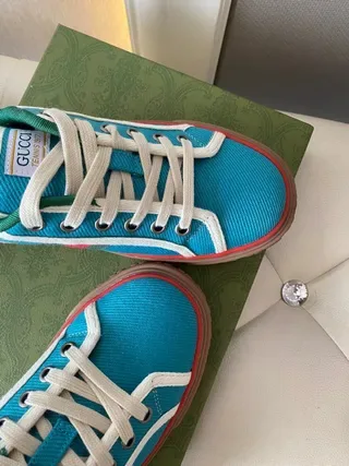 Gucci Tennis 1977 Turquoise Blue Web Stripe Lifestyle Sneakers 4