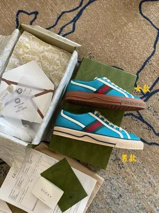 Gucci Tennis 1977 Turquoise Blue Web Stripe Lifestyle Sneakers 8