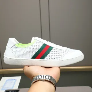 Gucci Tennis 1977 White Green Red Web Perforated Leather Lifestyle Sneakers
