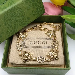 Gucci Tiger Head and Interlocking G Charm Bracelet