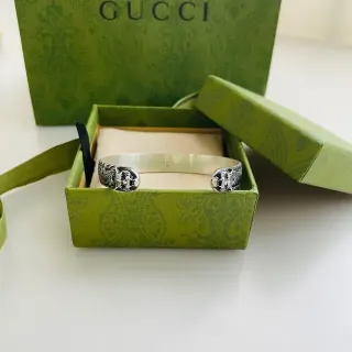 Gucci Tiger Head Cuff Silver Green Terminals Bracelet