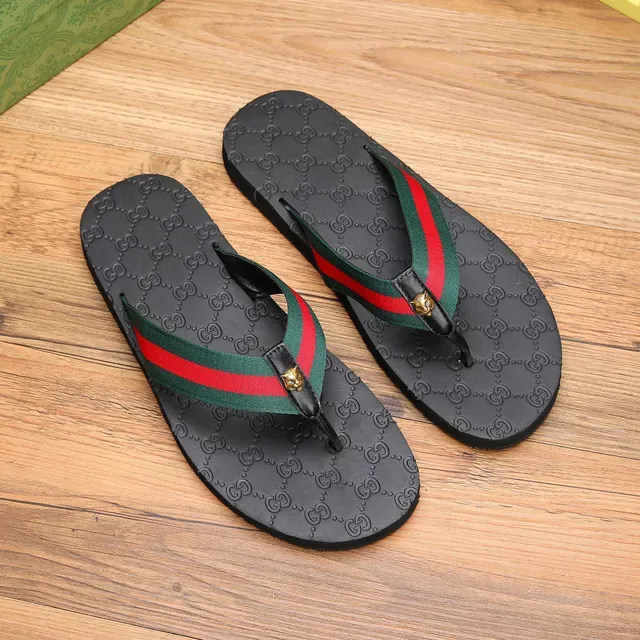 Gucci Web Stripe Black Green GG-Embossed Rubber Sole Strap Slippers 3