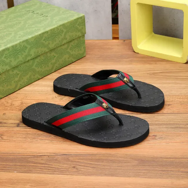 Gucci Web Stripe Black Green GG-Embossed Rubber Sole Strap Slippers 4