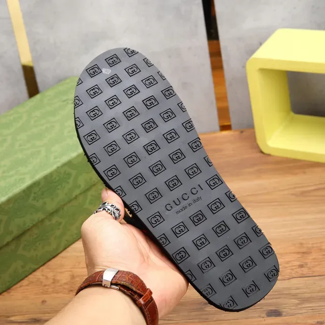 Gucci Web Stripe Black Green GG-Embossed Rubber Sole Strap Slippers 5