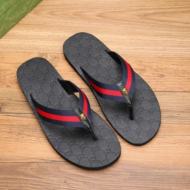 Gucci Web Stripe Black Green GG-Embossed Rubber Sole Strap Slippers 11