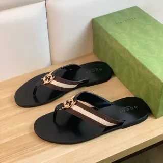 Gucci Web Stripe Flip Flop काला भूरा बेज चप्पल