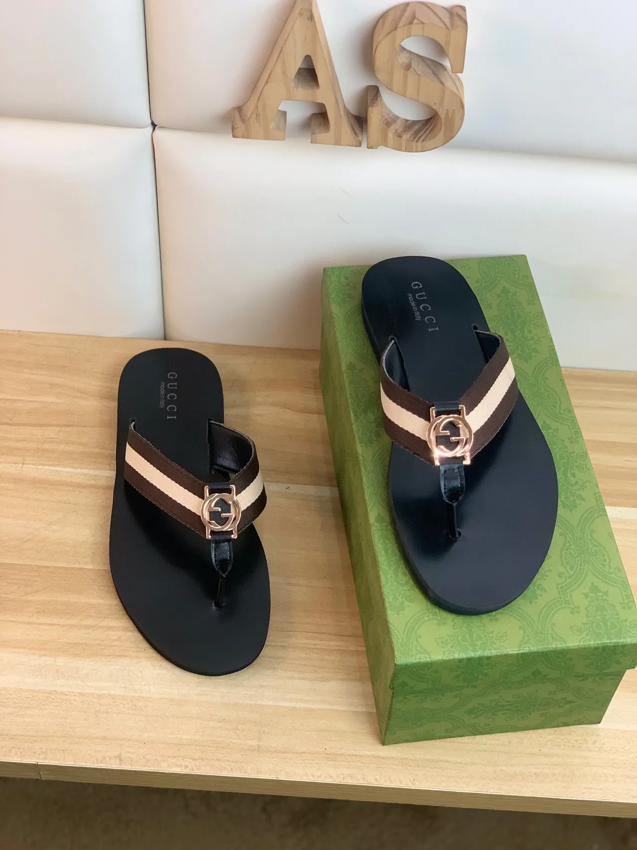 Gucci Web Stripe Flip Flop Black Brown Beige Slippers 7