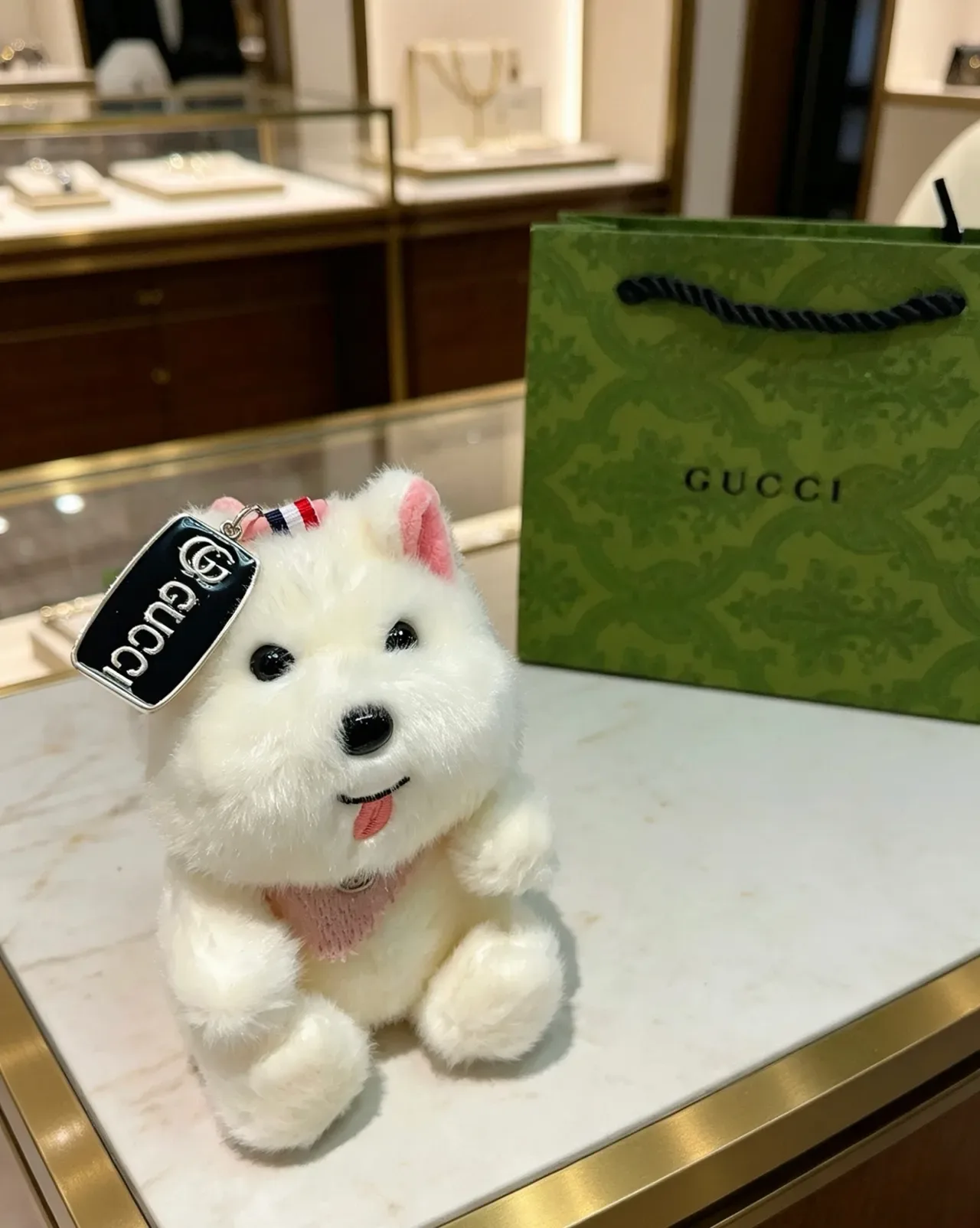 Gucci White Pink Plush Dog Accents Handbag 2