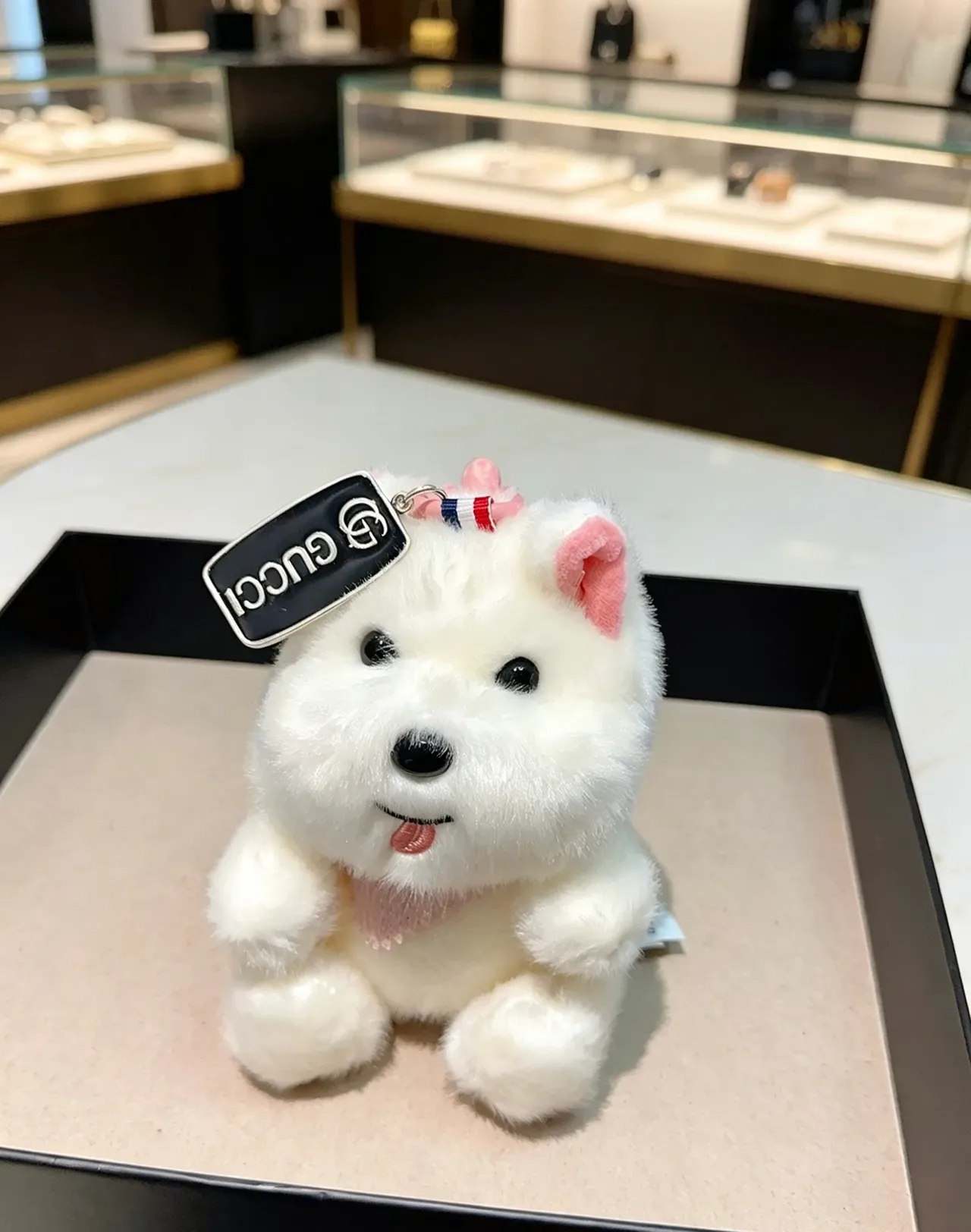 Gucci White Pink Plush Dog Accents Handbag 4