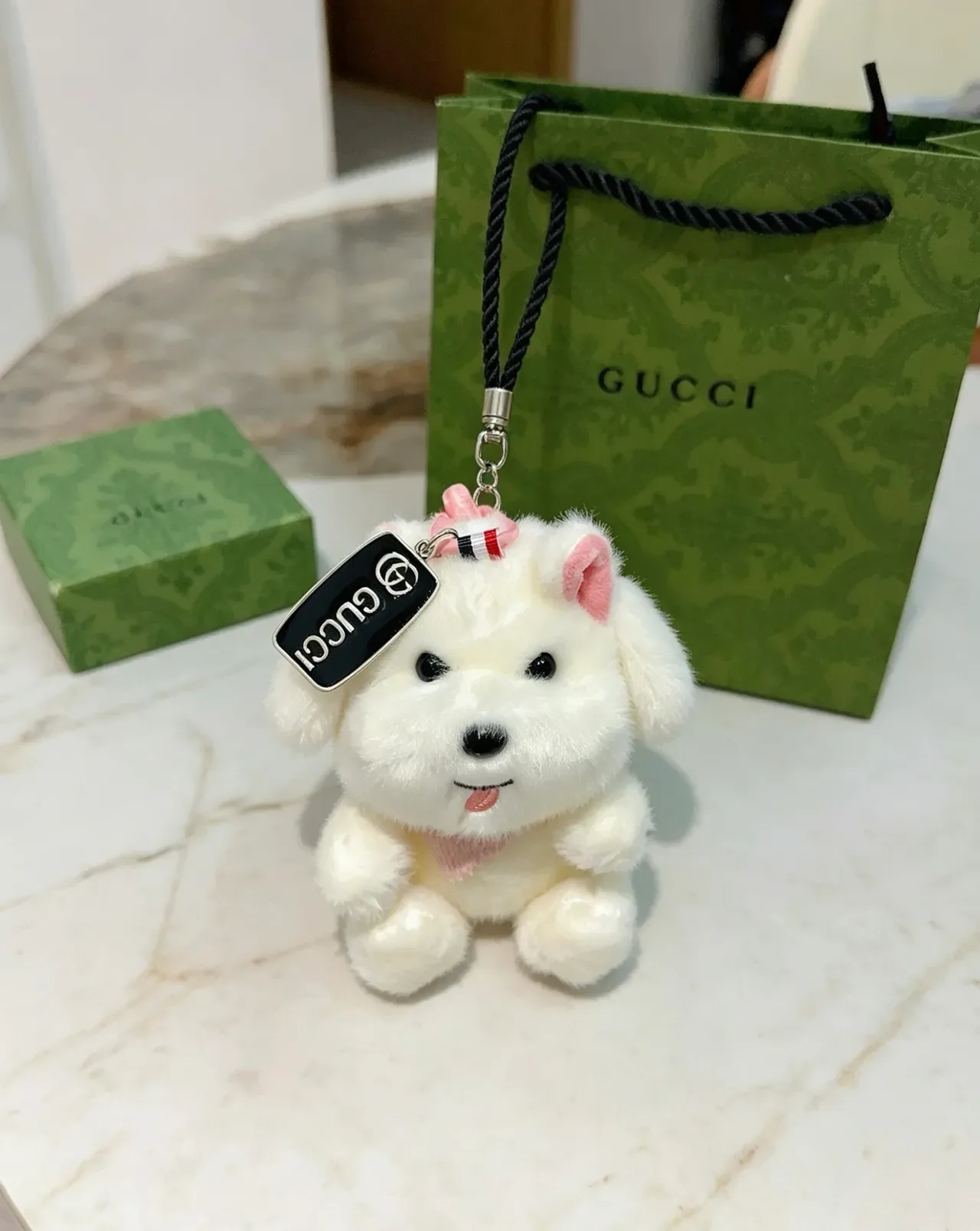 Gucci White Pink Plush Dog Accents Handbag 5