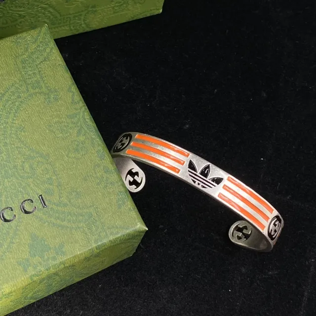 Gucci x Adidas Trefoil Orange Enamel Cuff Bracelet 2