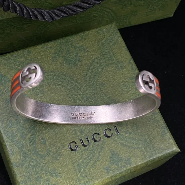 Gucci x Adidas Trefoil Orange Enamel Cuff Bracelet 3