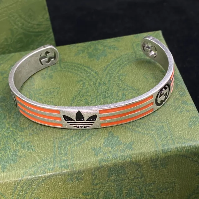 Gucci x Adidas Trefoil Orange Enamel Cuff Bracelet 4