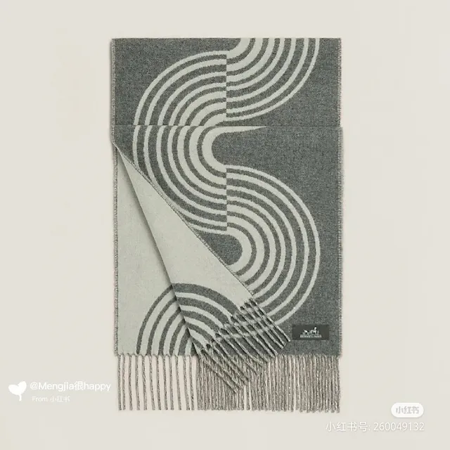 Hermès Abstract Wave Gray and White Cashmere Scarf 2