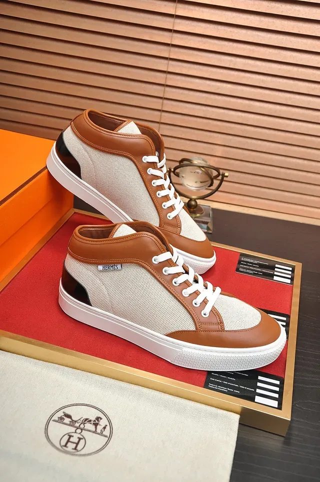 Hermès Beige Marron Sneakers Lifestyle Hautes en Matériau Mixte 6