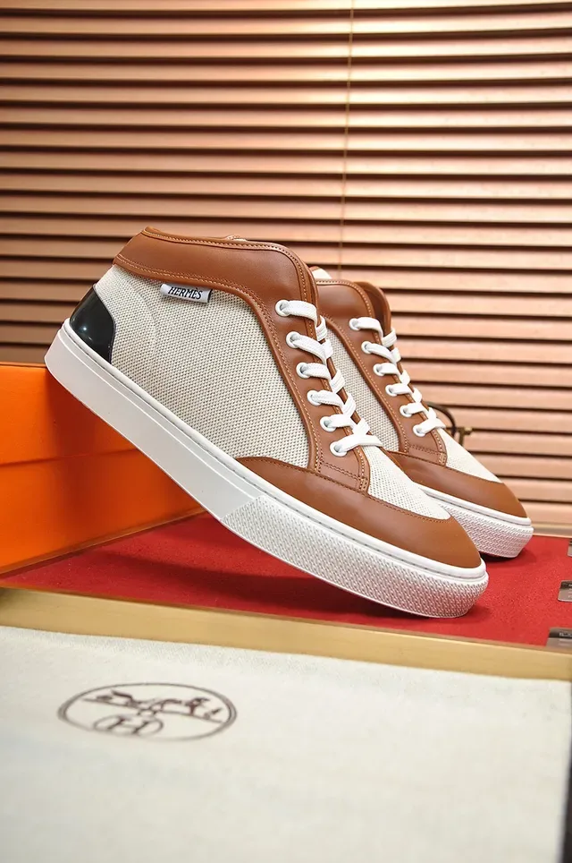 Hermès Beige Marron Sneakers Lifestyle Hautes en Matériau Mixte 7