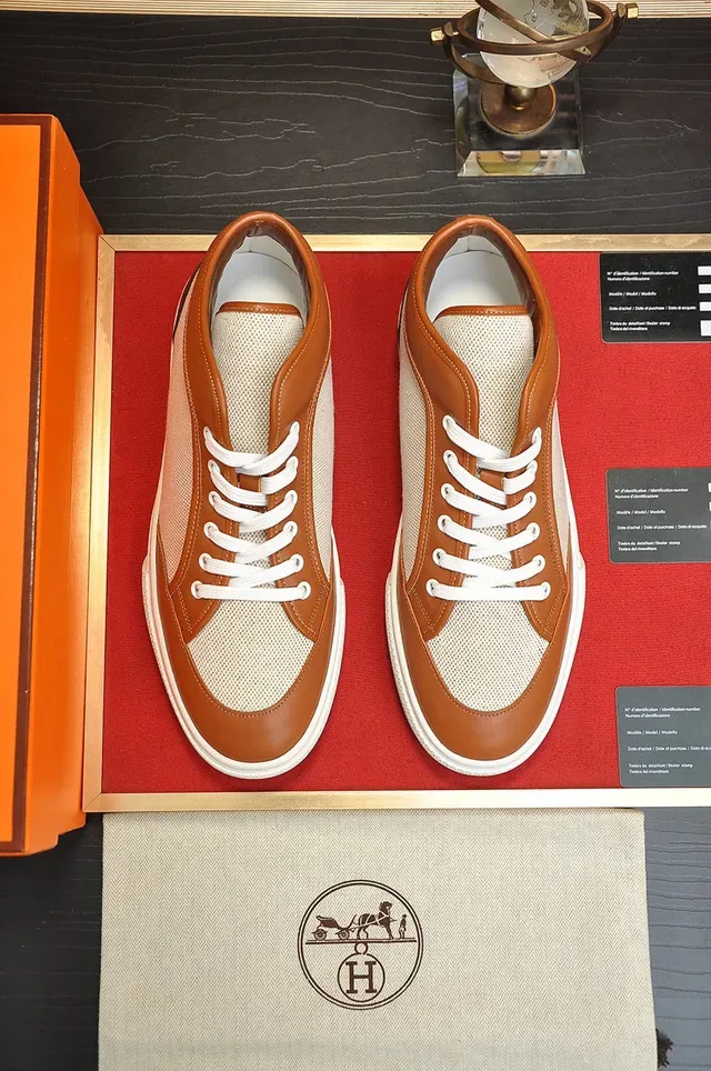 Hermès Beige Marron Sneakers Lifestyle Hautes en Matériau Mixte 8