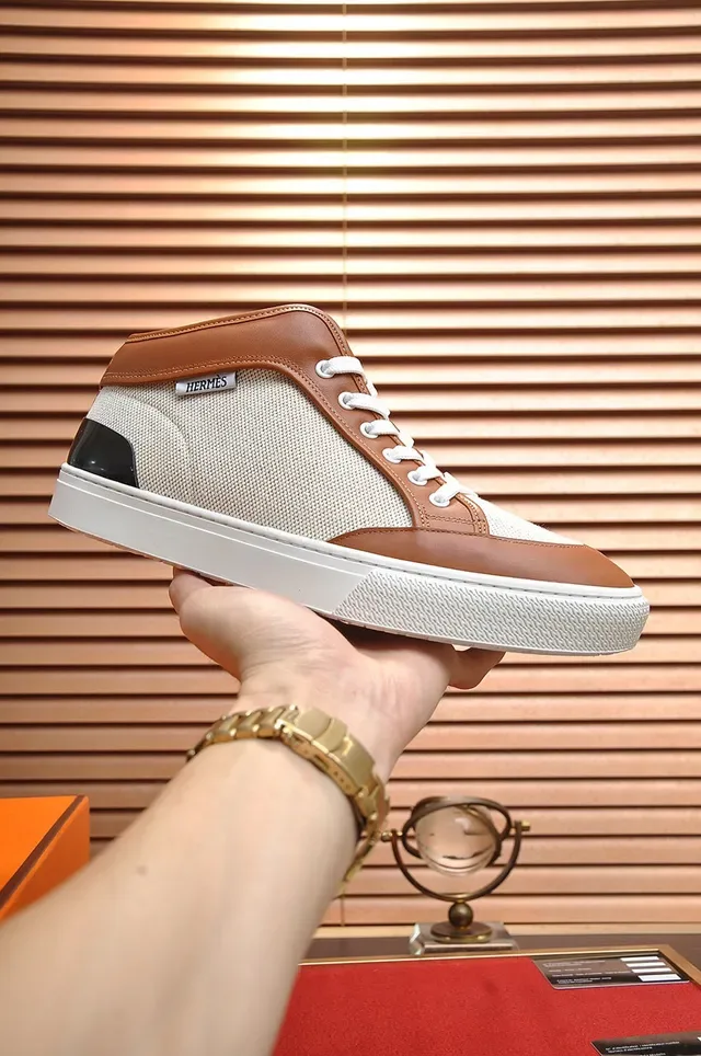 Hermès Beige Marron Sneakers Lifestyle Hautes en Matériau Mixte 9
