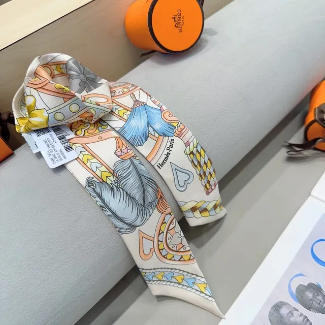 Hermès Beige Multicolor Printed Illustrative Motifs Silk Scarf 8