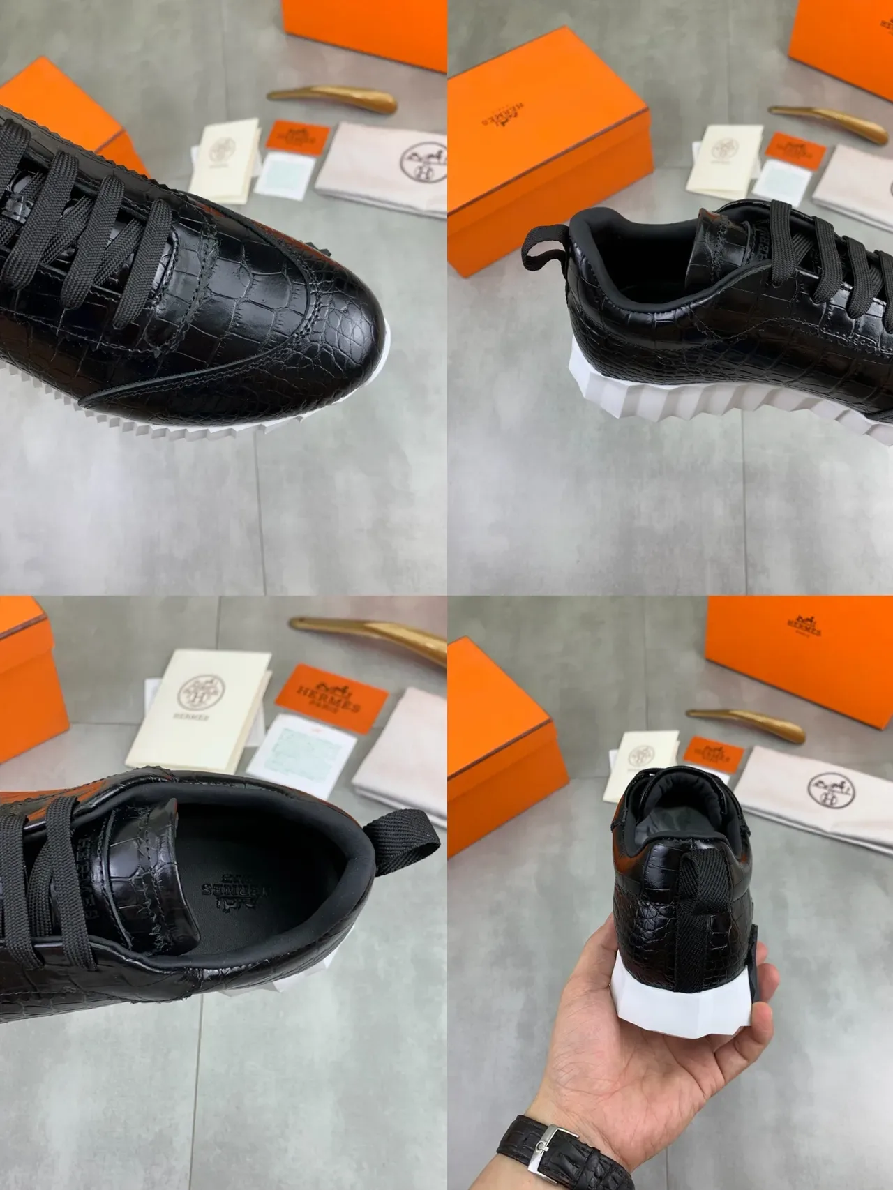 Hermès Black Crocodile-Embossed Leather Lifestyle Sneakers 2