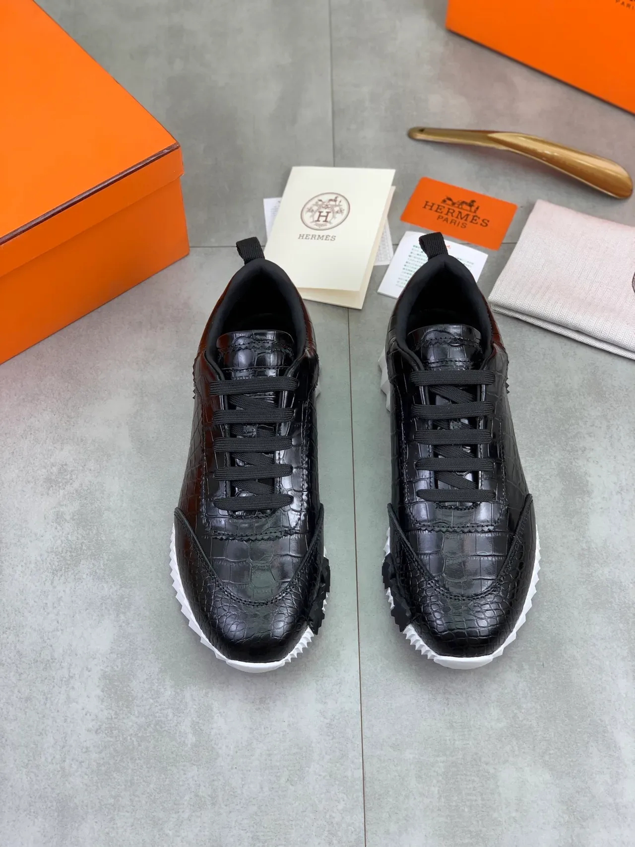 Hermès Black Crocodile-Embossed Leather Lifestyle Sneakers 4