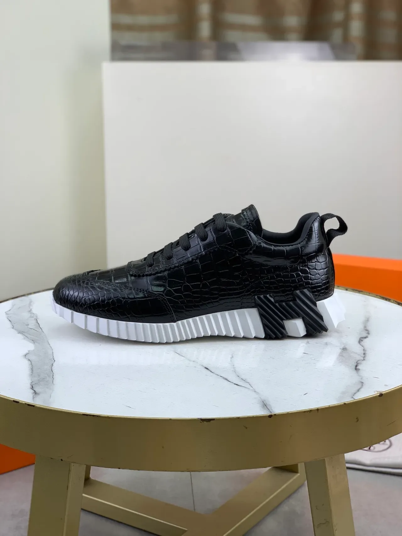 Hermès Black Crocodile-Embossed Leather Lifestyle Sneakers 5