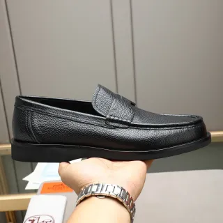 Hermès Black Pebbled Leather Penny Strap Loafer