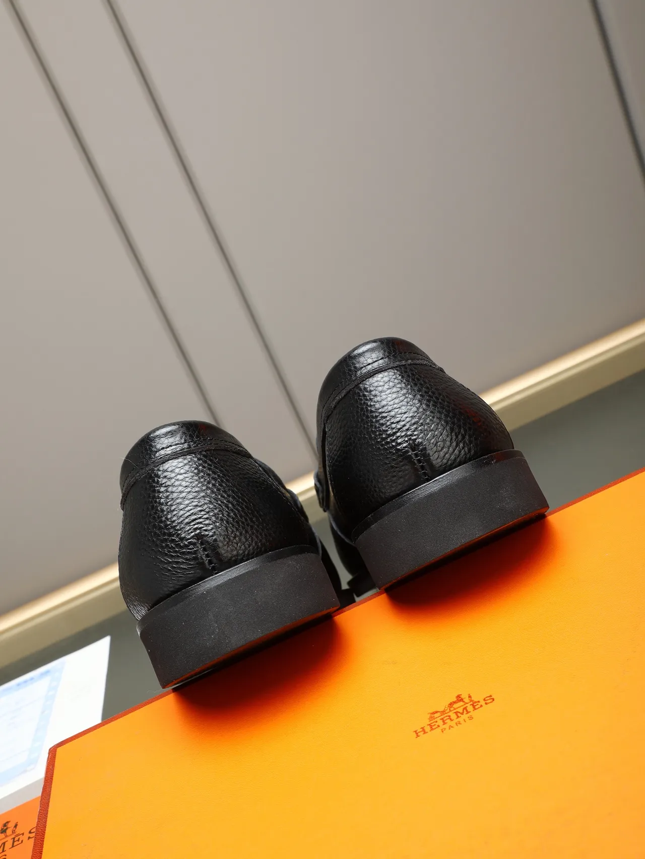 Hermès Black Pebbled Leather Penny Strap Loafer 5
