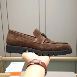 Hermès Brown Black Suede Upper H-Buckle Strap Loafer