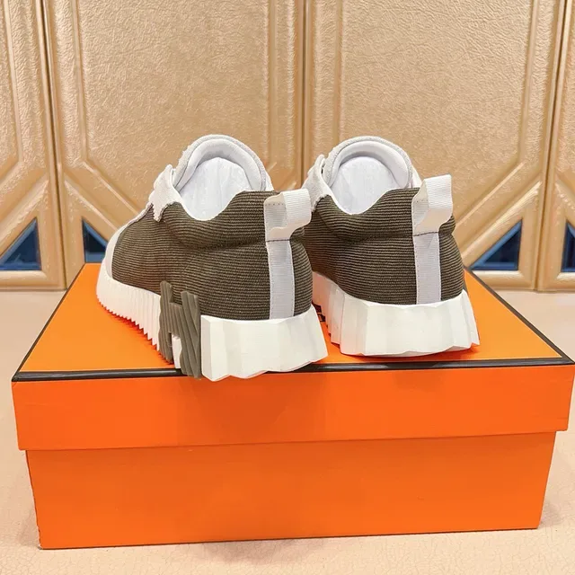 Hermès Marron Blanc Corduroy Supérieur Serrated Collar Trim Lifestyle Sneakers 2