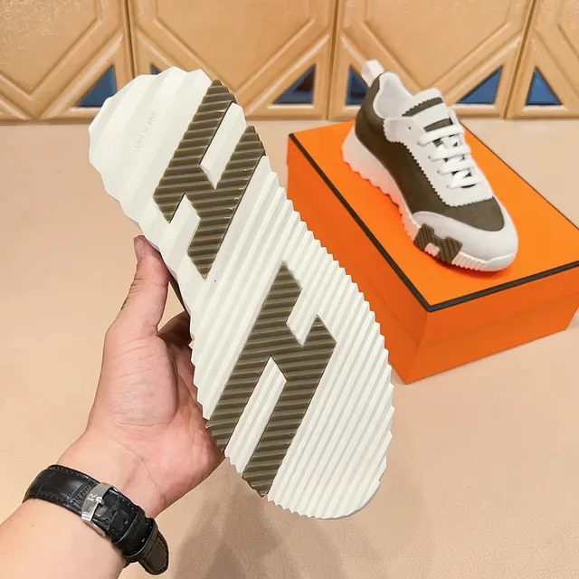 Hermès Marron Blanc Corduroy Supérieur Serrated Collar Trim Lifestyle Sneakers 3