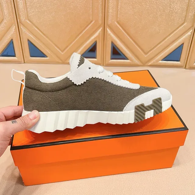 Hermès Marron Blanc Corduroy Supérieur Serrated Collar Trim Lifestyle Sneakers 4