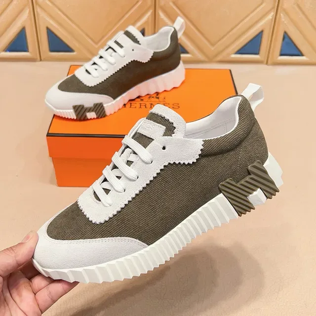 Hermès Marron Blanc Corduroy Supérieur Serrated Collar Trim Lifestyle Sneakers 5