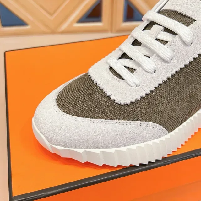 Hermès Marron Blanc Corduroy Supérieur Serrated Collar Trim Lifestyle Sneakers 7