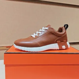 Hermès Brown White Leather Upper Textured Paneling Lifestyle Sneakers