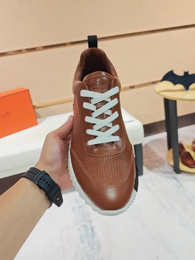 Hermès Brown White Leather Upper Textured Paneling Lifestyle Sneakers 5