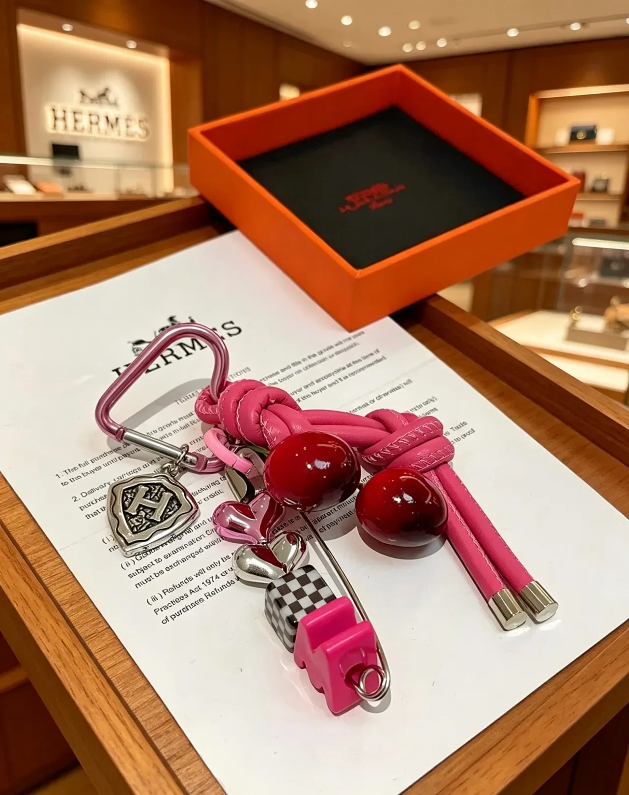 Hermès Charm Pink Red Knotted Leather Bracelet 2