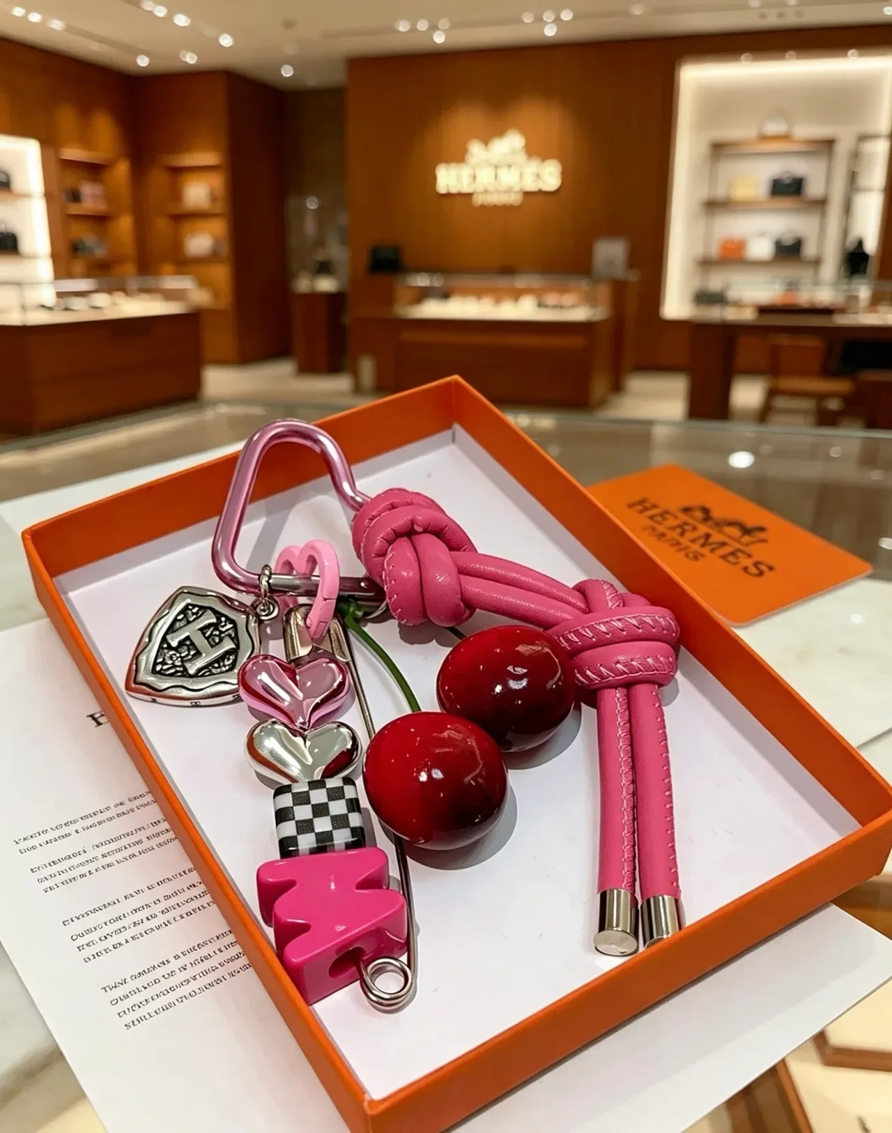 Hermès Charm Pink Red Knotted Leather Bracelet 3