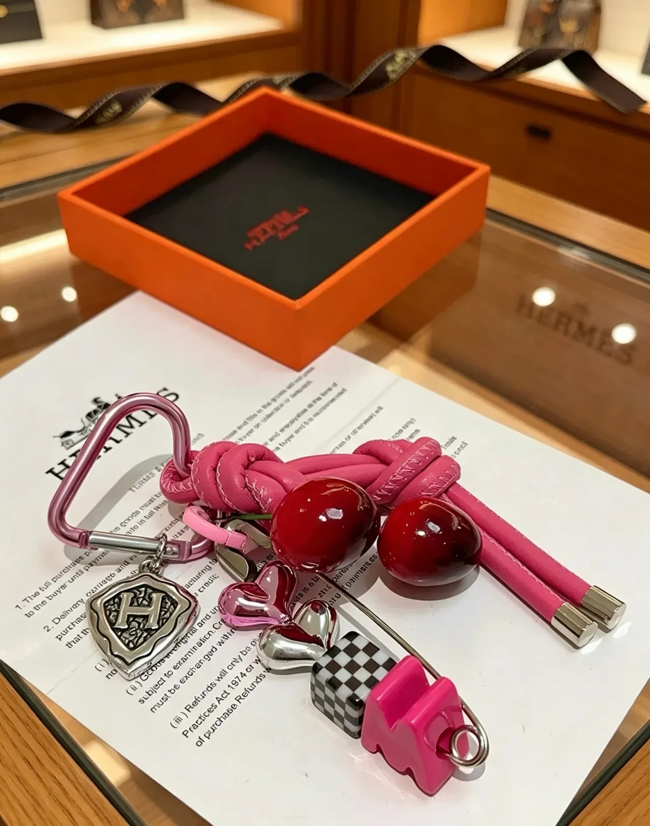Hermès Charm Pink Red Knotted Leather Bracelet 4