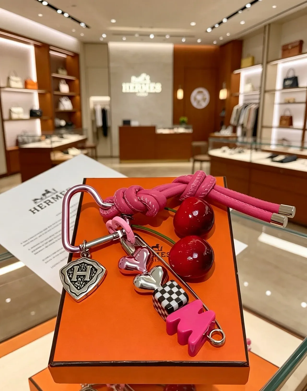 Hermès Charm Pink Red Knotted Leather Bracelet 6