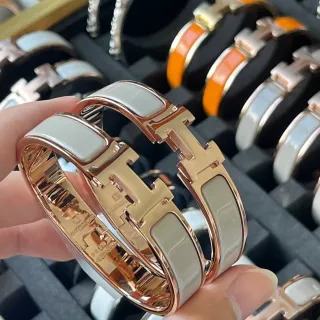 Hermès Clic H Bracelet White Enamel Rose Gold-Tone Metal Bracelet