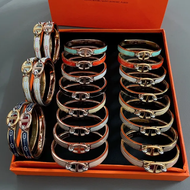 Hermès Clic H Multicolor Rigid Bangle Enamel-Inlaid Bracelet 6