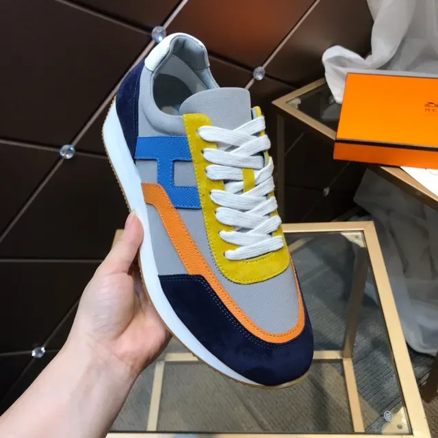 Hermès Color-Blocked Suede and Textile Lifestyle Sneakers 1