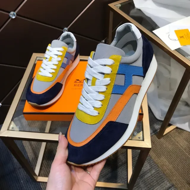Hermès Color-Blocked Suede and Textile Lifestyle Sneakers 2