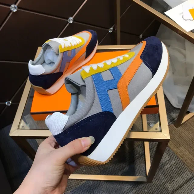 Hermès Color-Blocked Suede and Textile Lifestyle Sneakers 4